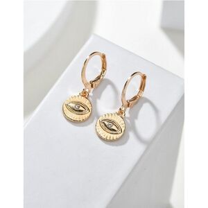 Small Gold Eye Dangle Earrings With Rhinestone‎ Accent Hippie Spiritual Cute